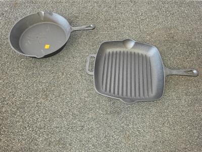 Mainstays 10.5" Cast Iron Grill Pan & 10" Skillet, Ribbed & Standard, Seasoned, Handles