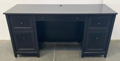 Black Executive Office Desk, 5 Drawers, Cable Grommet, Est. 65"x29"x30", Modern Design
