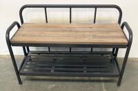 Industrial Storage Bench with Metal Frame and Wooden Slats, Metal Towl Rack - 2