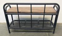 Industrial Storage Bench with Metal Frame and Wooden Slats, Metal Towl Rack - 4