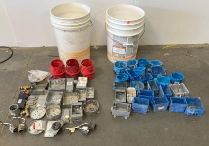 Large Mixed Lot Electrical Junction Outlet Boxes & Covers - Plastic, Metal, 40+ Pieces