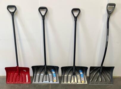 (4) Vulcan Combo Snow Shovels, 20" Polypropylene Blade, Steel Edge, D-Grip Handle, Made in USA