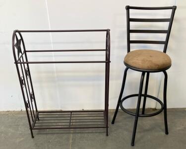 Western Star Metal Rack & Brown Bar Stool Set &ndash; Powder-Coated Steel, Decorative Design