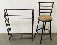 Western Star Metal Rack & Brown Bar Stool Set &ndash; Powder-Coated Steel, Decorative Design