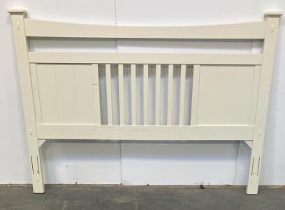 King Size Wooden Headboard &ndash; Off-white, Mission Style, Slat Center, Arched Top Rail
