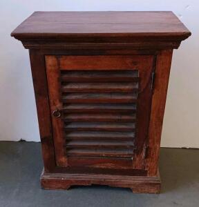 Vintage Solid Wood Nightstand Cabinet, Slatted Door, 26"x22"x15", Single Shelf