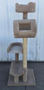 Large 4-Level Beige Cat Tree with Box Hideout, Tunnel, Scratching Post, 70&rdquo; Tall