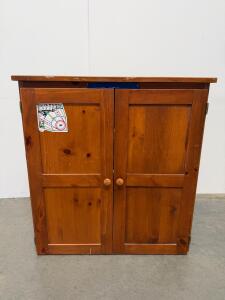 Solid Pine Wood Corner Cabinet With Double Doors & Shelf, 30"H x 32"W, Medium Brown Finish