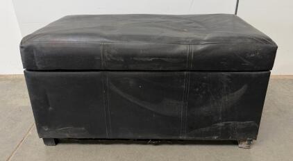 Black Faux Leather Storage Ottoman With Hinged Lid, Approx. 32"x16"x18", Modern Design