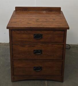 Wooden Nightstand with Built-In Power Strip, 3 Drawers, Medium/Dark Brown Finish