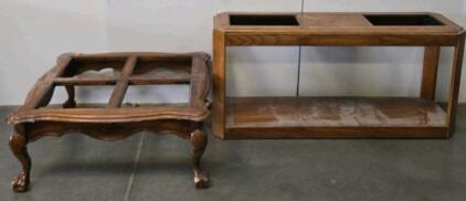 Wood Console Table & Queen Anne Style Coffee Table, Glass Insert Frames, Ornate Cabriole Legs