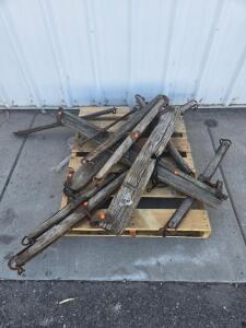Antique Wooden Single-Tree & Double-Tree Eveners, Lot of 10, Iron Hardware, Circa Early 1900s