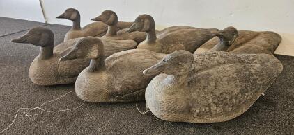 Set of 7 Plastic Duck Decoys with Weighted Keels and Attached Lines