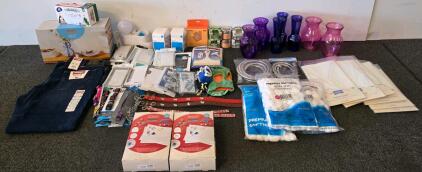 Large Mixed Lot: Wrangler Jeans 36x32, Glass Vases, Pet Items, Craft Kits, Phone Cases, And More