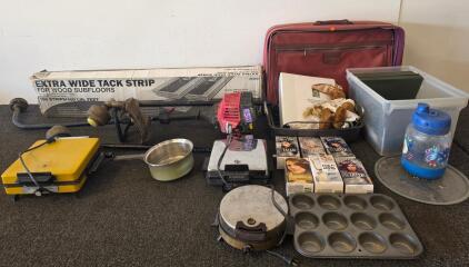 Large Mixed Household Lot with Troy-Bilt String Trimmer, Kitchen Appliances, Suitcase, Hair Dye