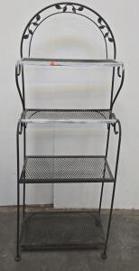 Primitive Wooden Bench w/ Heart Cutout, Black Metal 4-Tier Bakers Rack, Floral Accent Chair Set