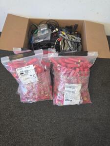 Bulk Lot of 35+ Mixed Electronic Cables, Adapters, Power Chargers, Mouse, Techiva Case, Winchester AA 12 Gauge Once-Fired Hulls, 2 3/4" Red Plastic,