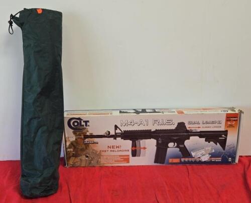 Colt M4-A1 R.I.S. Airsoft Rifle, 328 FPS, Spring Power, Dual Mag, Adjustable Stock, Box & Bag