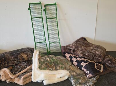Utility Trailer Green Metal Mesh Side Panels (2) & 5 Assorted Camouflage/Faux Fur Throw Blankets
