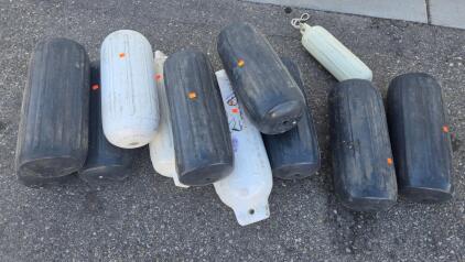 11 Black and White Double-Eye Cylindrical Boat Fenders, Suitable for 20&ndash;35 ft Boats
