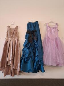 Ignite Evenings Size 14 Champagne Lace Bodice Evening Gown with Sequins, 2 other evening/ formal dresses