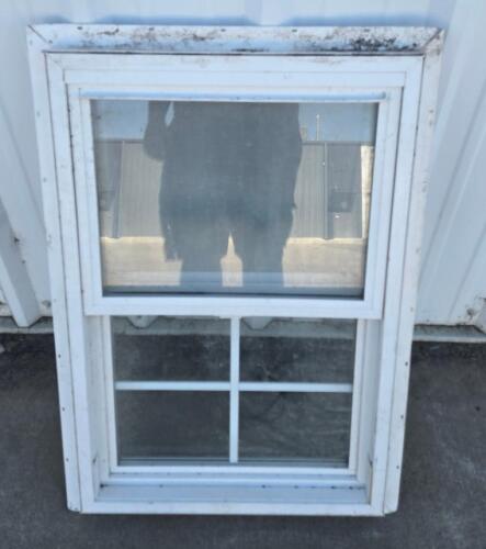 Vinyl Double Hung Window, White, 4-Lite Grid, Screen Included