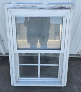 Vinyl Double Hung Window, White, 4-Lite Grid, Screen Included