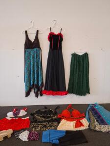 Halloween/cosplay Clothing Lot Maxi Dresses Skirts Dancewear Belly Dance Geta Sandals Scarves 13 PCS