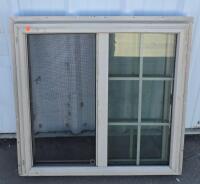 35 1/2 x 35 1/2" Vinyl Sliding Window with Colonial Grid, Beige Frame, Screen Included, Double-Pane Glass