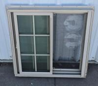 35 1/2 x 35 1/2" Vinyl Sliding Window with Colonial Grid, Beige Frame, Screen Included, Double-Pane Glass - 2