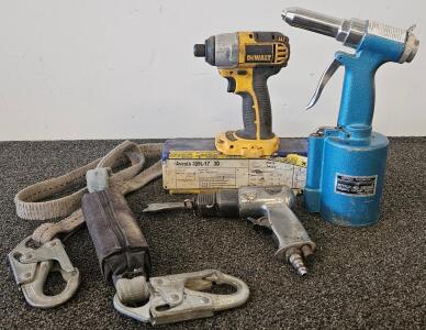 Central Pneumatic 45668 Pneumatic Aircraft Riveter, 85&ndash;90 PSI, 1/4" NPT, #01368, Taiwan. DeWalt DC825 Impact Driver, Ingersoll Rand Air Hammer, FallTech Lanyard, Avesta 309L-17 Rods