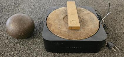 Vintage Columbia Heated Record Pad/Base for LPs with Original Cord. Steel or Iron Ball, Potentially Sports Put or Mill Grinding Bearing