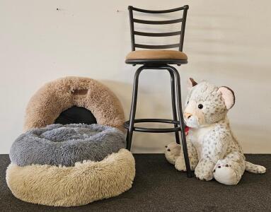 Swivel Metal Bar Stool, Vibrant Life Donut Pet Beds (3 Sizes), Large Plush Leopard Toy