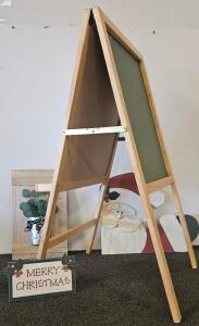 Double-Sided Wooden Easel with Chalkboard and Whiteboard Surfaces, 20" x 24" Drawing Area