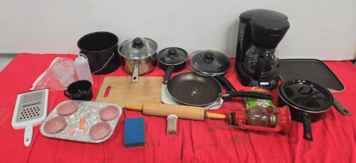 Kitchen Cookware & Utensil Set &ndash; Mr. Coffee Maker, Pots, Pans, Griddle, Bakeware, Lantern