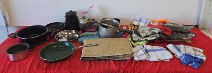 Large Camping Kitchen Cookware Set, 25+ Pieces, Pots, Pans, Towels, Dish Rack, Coffee Pot, Bags