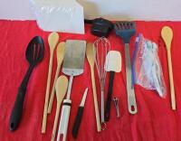Mixed Camp Cookware & Utensil Lot: Frying Pan, Cups, Rustic Chair, Fillet Knife, Toiletries Included - 8