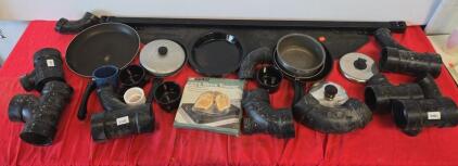 Large Lot Mixed Camping Cookware, Ozark Trail Toaster, Enamel Mugs, ABS Pipe Fittings 2"/3"