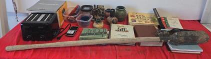 Farm Homesteading Book Collection, Toastmaster 4-Slice Toaster, Vintage Farm Tool, Pottery Decor