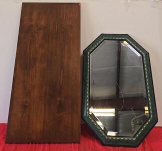 Octagonal Wall Mirror, Faux Marble Frame, Green & Black, 36"x24" with Hanging Wire, CC116 Marking