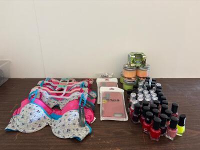 Mixed Retail Lot &ndash; Women's Bras, Nail Polish, Scented Candles, Smartphone Cases