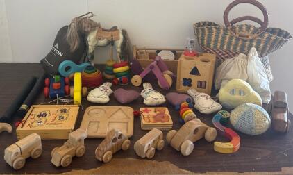 Large Montessori Wooden & Plush Toy Set &ndash; Cars, Truck, Stacking Rings, Basket, PlanToys HZ 793