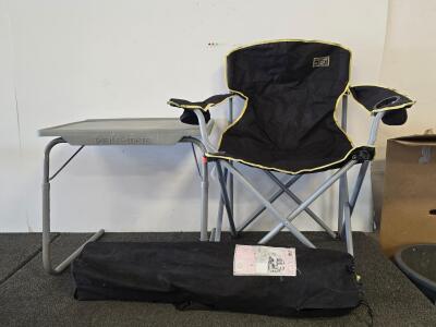 2 Heavy-Duty Folding Camping Chairs with Cup Holder and Table-Mate Portable Tray Table
