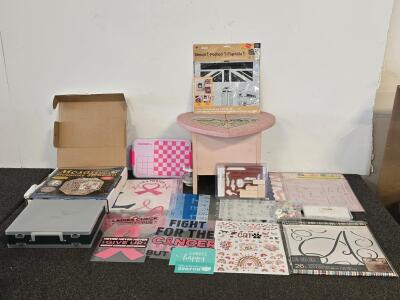 Large Arts & Crafts Lot Stencils, Stamps, Stickers, ArtMinds FolkArt, Heart Cabinet, Mosaic Kit, 50+ Pcs
