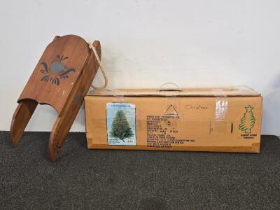 4.5' Styling Colorado Pine Artificial Christmas Tree with Box & Decorative Wooden Sled