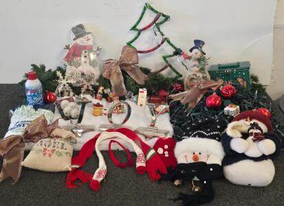 Assorted Christmas Decor Lot with Kirkland Ornaments, Baubles, and Tablecloths