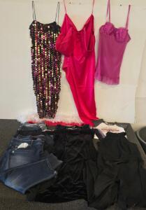 Lot Womens Fashion Nova Torrid Jeans Dresses & Tops - Mixed Size, Sequin, Satin, Barbie Tee