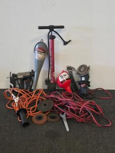 Bosch 1375A Angle Grinder & Sears 1/3HP Jigsaw Lot w/Extension Cords, Pump, Discs, Accessories