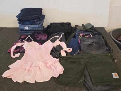 Mixed Women's Clothing Lot &ndash; Jeans, Carhartt apron, Pink Dress, Floral Pants, 13+ Pieces