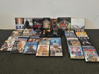 Sony DVD Player DVP-SR210P, 30+ DVD/Blu-ray/CD Movies, 3 Prismacolor/Crayola/AmazonBasics Colored Pencil Tins